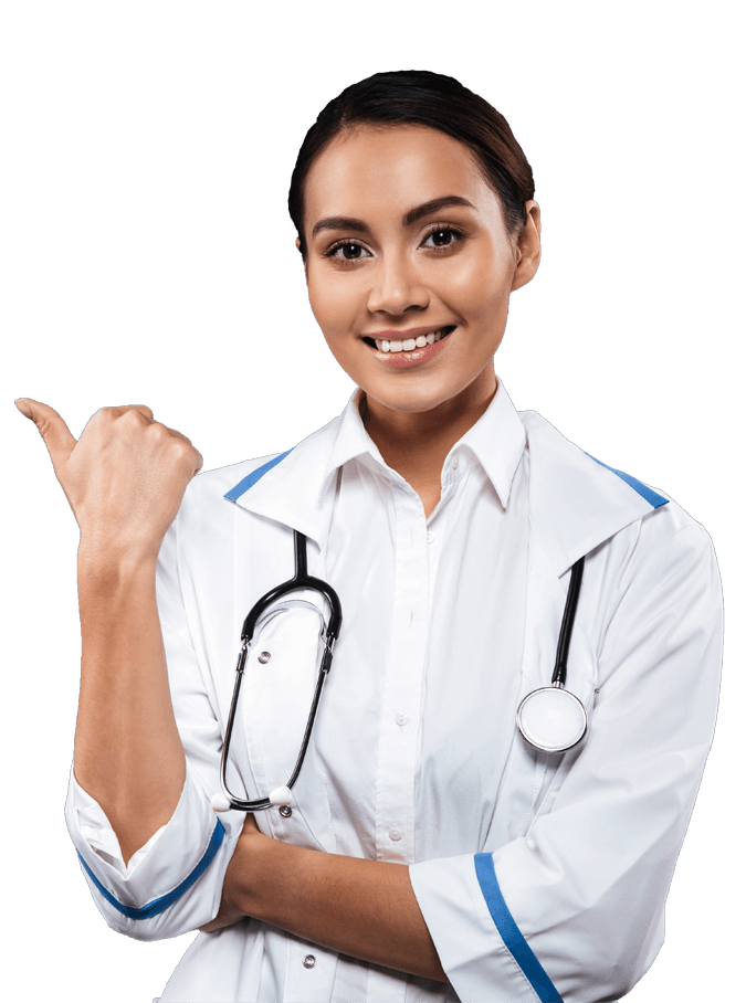 A doctor looking at a tablet